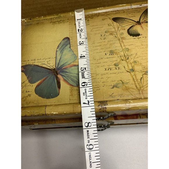 Decoupaged w/butterflies Wood Box with Drawer 10 1/2” x 7 1/4” x 6 1/2”Lined - Picture 4 of 12